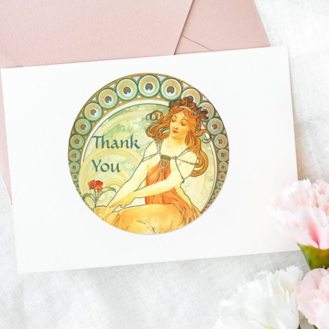 Pegatina Redonda Pintura. De la serie de arte de Mucha (Subido por el creador)