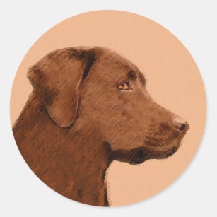 Pegatina Redonda Pintura de Labrador Recuperador (Chocolate) - Arte