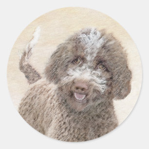 Pegatina Redonda Pintura de Lagotto Romagnolo - Arte de perro origi