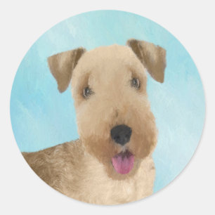 Pegatina Redonda Pintura de Lakeland Terrier - Arte de Perro Origin