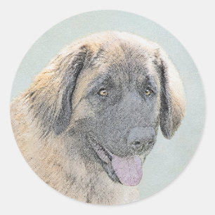 Pegatina Redonda Pintura de Leonberger - Arte de Perro Original.