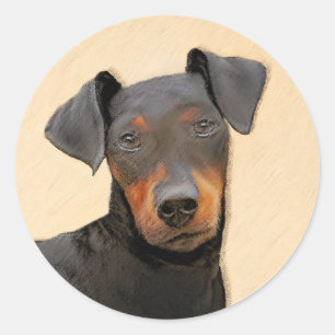Pegatina Redonda Pintura de Manchester Terrier Arte Animal Original