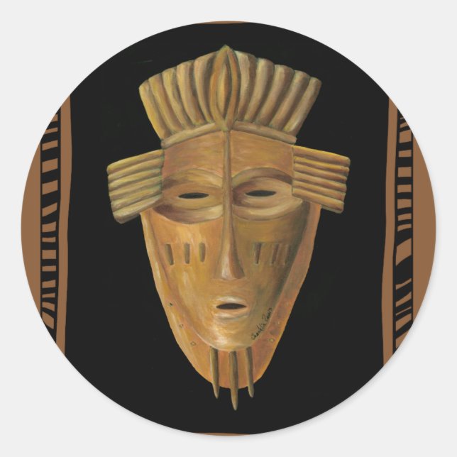 Pegatina Redonda Pintura de máscara africana de Chariklia Zarris (Anverso)