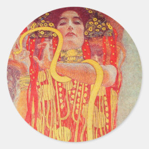 Pegatina Redonda Pintura de mujer roja con serpiente de oro de Gust