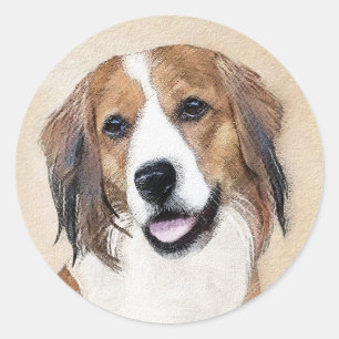Pegatina Redonda Pintura de Nederlandse Kooikerhondje - Arte de per