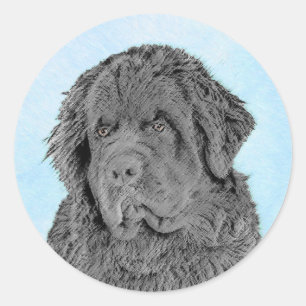 Pegatina Redonda Pintura de Newfoundland - Cute original Dog Art