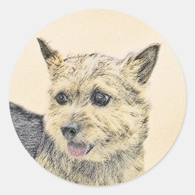 Pegatina Redonda Pintura de Norwich Terrier - Arte de Perro Origina (Anverso)