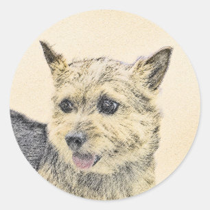 Pegatina Redonda Pintura de Norwich Terrier - Arte de Perro Origina