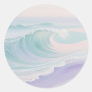 Pegatina Redonda Pintura de ola de océano pastel