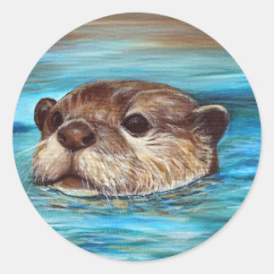 Pegatina Redonda Pintura de Otter River