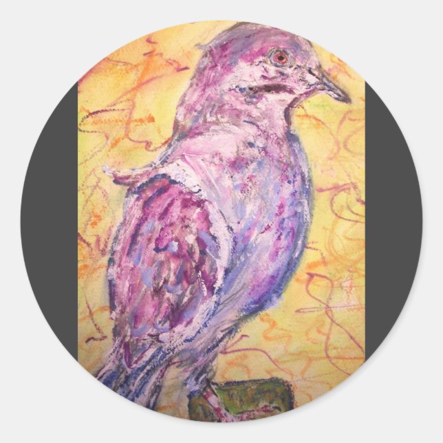 Pegatina Redonda Pintura de paloma blanca (Anverso)