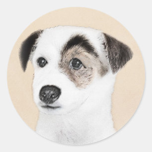 Pegatina Redonda Pintura de Parson Jack Russell Terrier - Arte de P