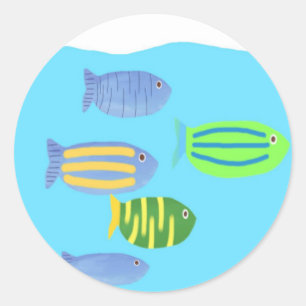 Pegatina Redonda pintura de peces