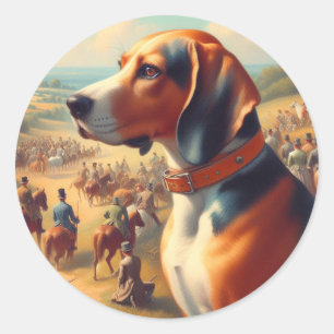 Pegatina Redonda Pintura de perro de Coonhound vintage