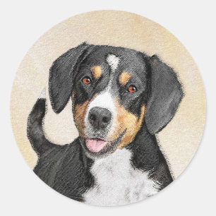 Pegatina Redonda Pintura de perro de la montaña Entlebucher - Arte