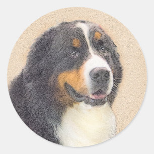Pegatina Redonda Pintura de perro de montaña de Bernese - Arte de 