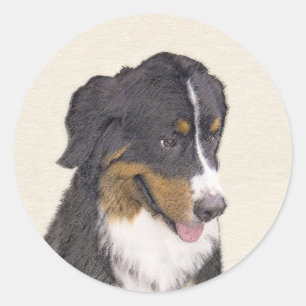 Pegatina Redonda Pintura de perro de montaña de Bernese - Arte de p