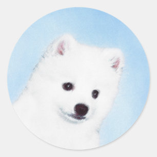 Pegatina Redonda Pintura de perro esquimal estadounidense - Arte de