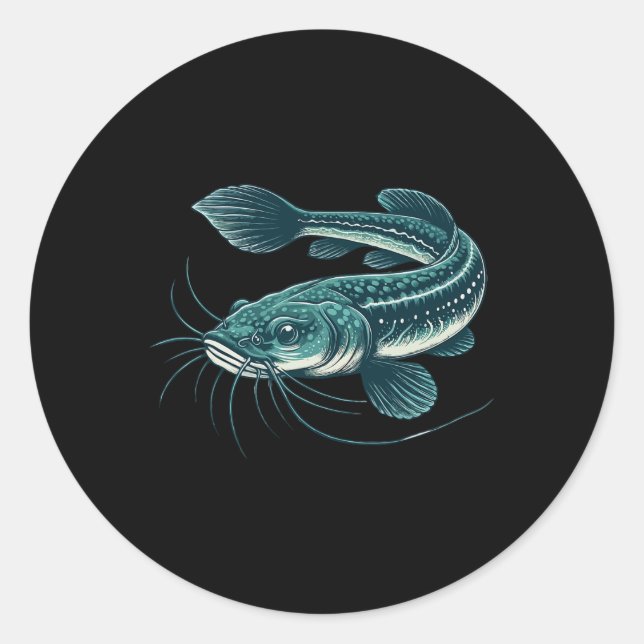 Pegatina Redonda Pintura de pesca de vintage (Anverso)