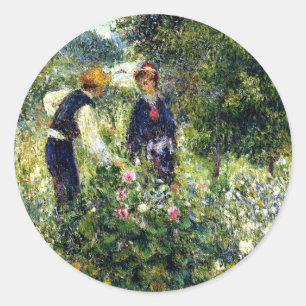 Pegatina Redonda Pintura de Pierre-Auguste Renoir, Flores de Pickin