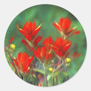 Pegatina Redonda Pintura de pincel indio - Arte de flores original