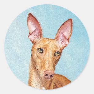 Pegatina Redonda Pintura de Podenco Faraónico - Arte Original de Pe