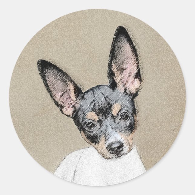 Pegatina Redonda Pintura de Rat Terrier - Arte Perro Original. (Anverso)
