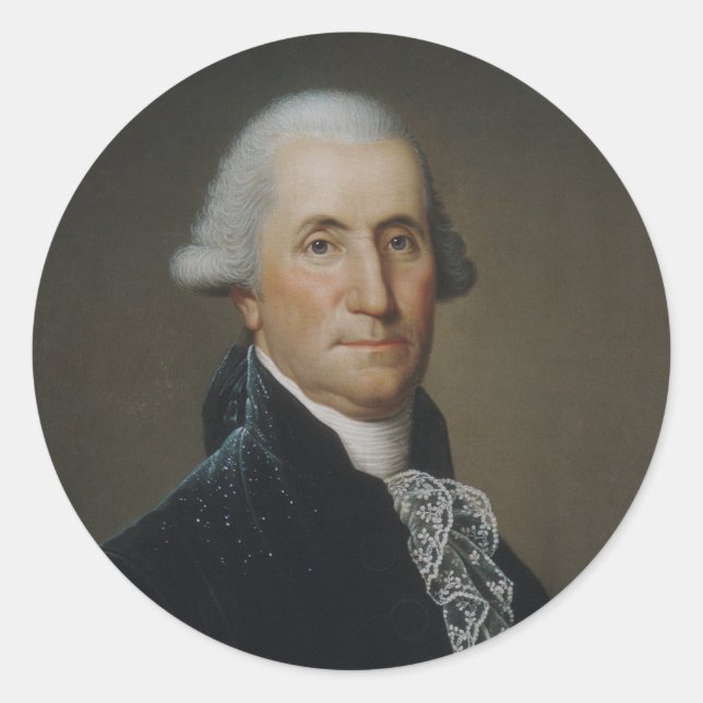 Pegatina Redonda Pintura de retrato de George Washington (Anverso)