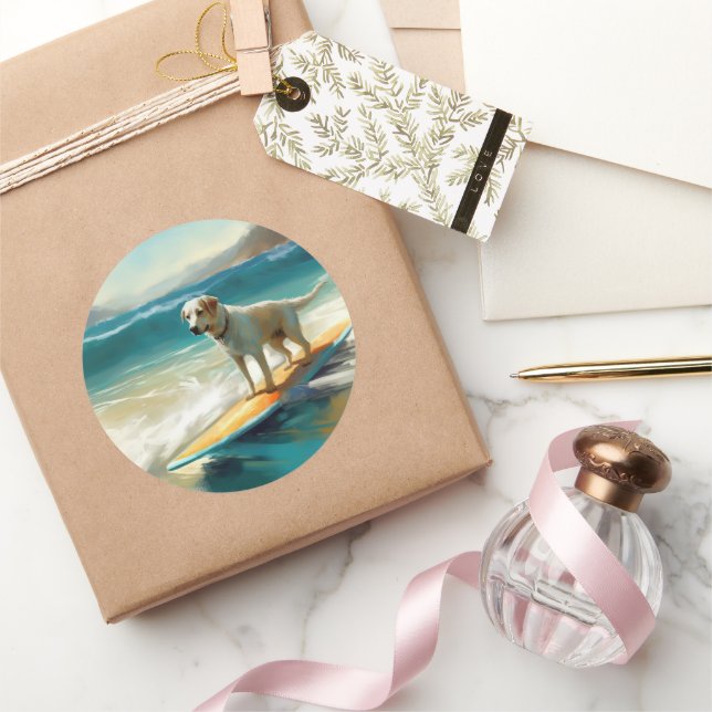 Pegatina Redonda Pintura de surf de Anatolian Shepherd Beach (Regalar)