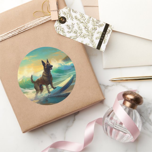 Pegatina Redonda Pintura de surf de Malinoi en Bélgica (Regalar)