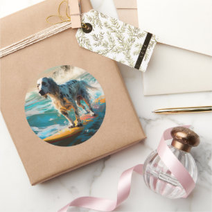 Pegatina Redonda Pintura de surf en English Setter Beach