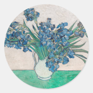 Pegatina Redonda Pintura de Van Gogh Jarrón de Iris Impresionismo