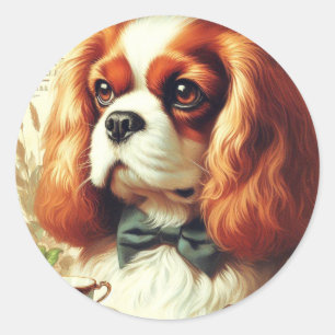 Pegatina Redonda Pintura de Vintage Cavalier King Charles Spaniel