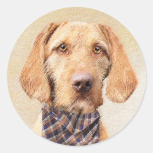 Pegatina Redonda Pintura de Vizsla con cabello alambrado - Arte Per