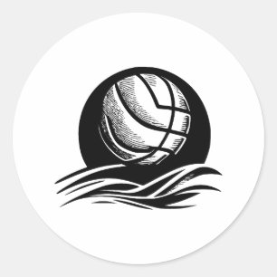 Pegatina Redonda Pintura de voleibol blanco y negro