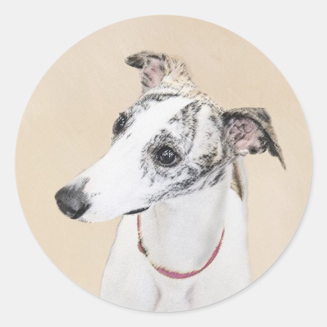 Pegatina Redonda Pintura de Whippet - Arte Cute Original Perro (Anverso)