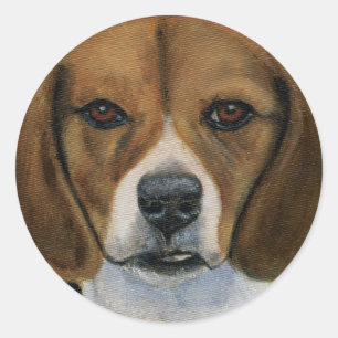 Pegatina Redonda Pintura del beagle - arte de la raza del perro