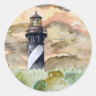 Pegatina Redonda Pintura del faro de St Augustine la Florida