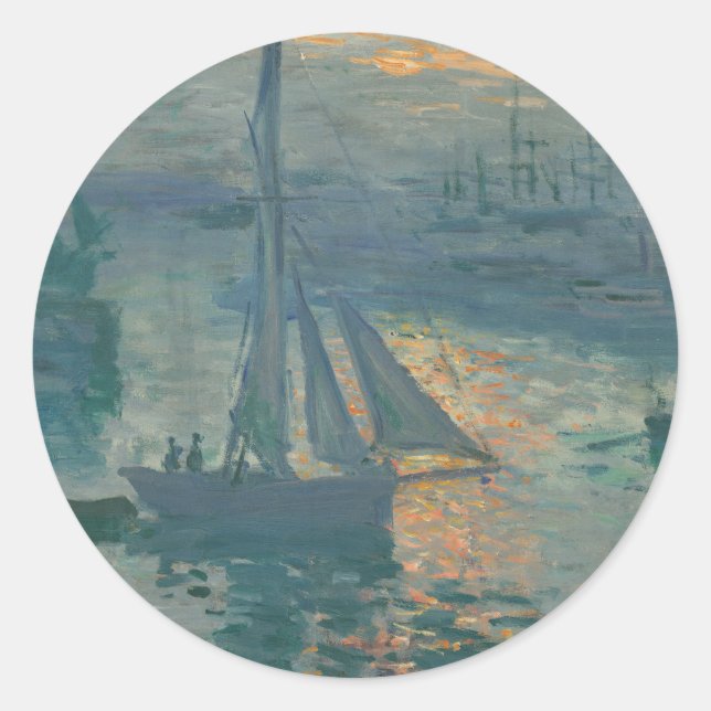Pegatina Redonda Pintura del Impresionismo Marítimo Monet Sunrise (Anverso)