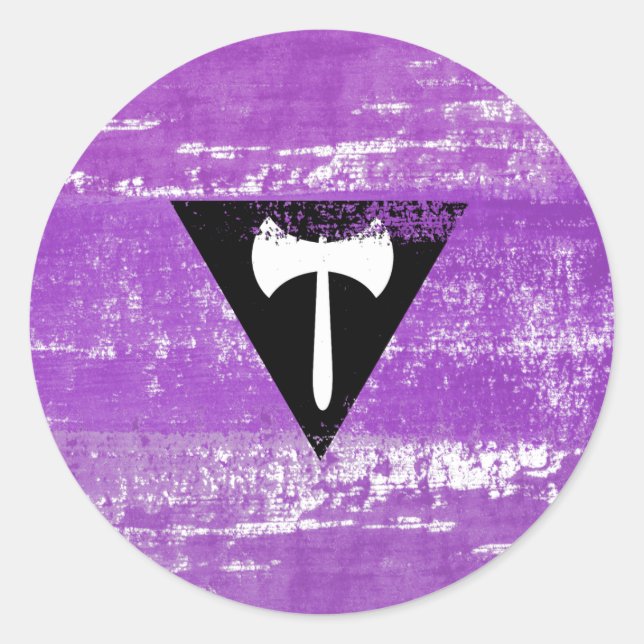 Pegatina Redonda Pintura del Orgullo Lésbico (Labrys) (Anverso)