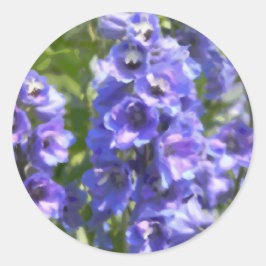 Pegatina Redonda Pintura digital de flores de Delfino Azul