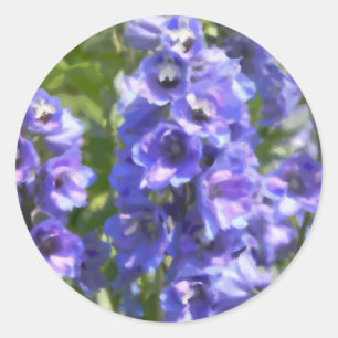 Pegatina Redonda Pintura digital de flores de Delfino Azul