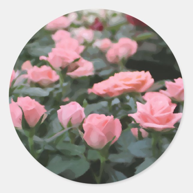 Pegatina Redonda Pintura digital de flores para minitRosas rosados (Anverso)