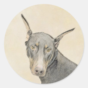 Pegatina Redonda Pintura Doberman Pinscher - Original Dog Art