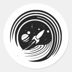 Pegatina Redonda Pintura espacial en blanco y negro