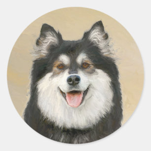 Pegatina Redonda Pintura finlandesa de Lapphund - Arte de Perro ori