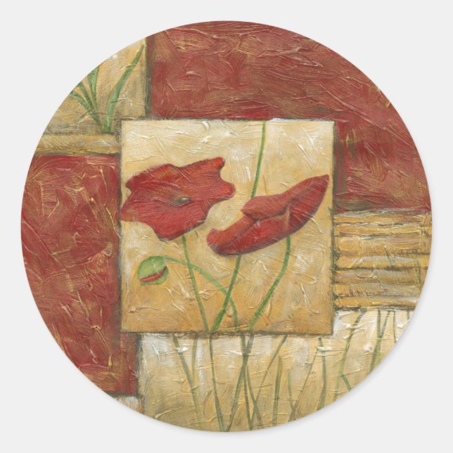 Pegatina Redonda Pintura floral con pinceladas de cepillo visibles (Anverso)