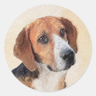 Pegatina Redonda Pintura Harrier - Arte Perro Original Cuto