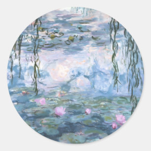 Pegatina Redonda Pintura impresionista de nenúfares de Claude Monet