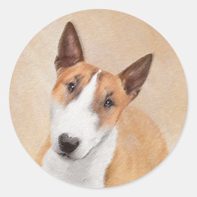 Pegatina Redonda Pintura Miniatura de Bull Terrier - Cute Original  (Anverso)